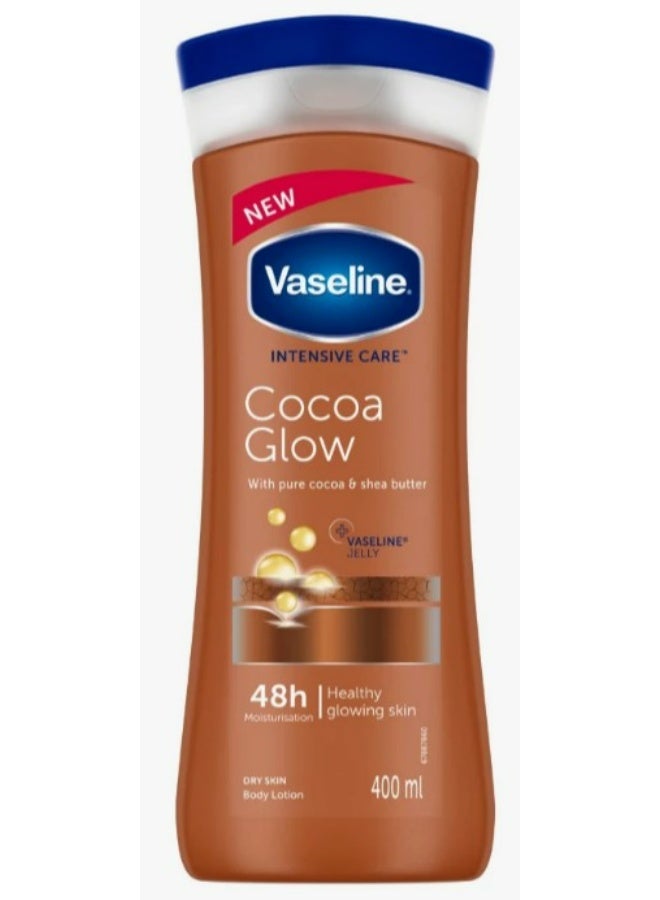 فازلين لوشن مرطب للجسم بإشراقة الكاكاو مع زبدة الكاكاو، ترطيب عميق للبشرة الجافة والباهتة، مرطب يومي مغذٍ للجسم، 400 مل - Image 1